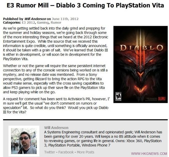傳聞:《Diablo 3》移值到PS Vita