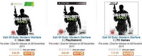 《Call of Duty: Modern Warfare 3》首周預訂為前作四倍必將大賣