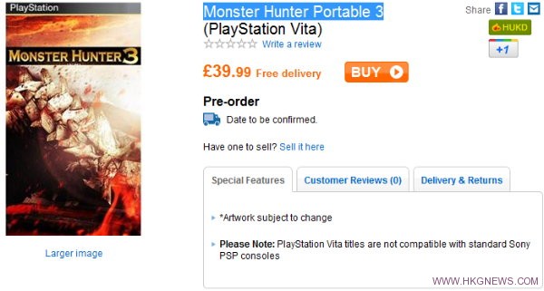 Play.com透露《Monster Hunter Portable 3》殖植到PSV