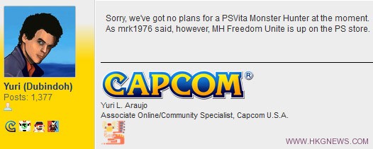 CAPCOM:沒計劃為PS Vita開法《魔物獵人》