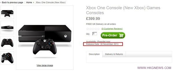 Xbox One 11月30日發售399.99英鎊