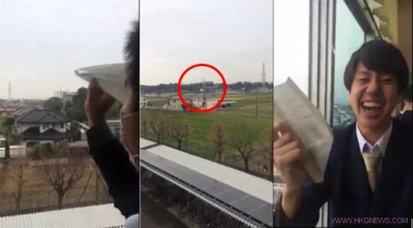 日本學生隨便摺紙飛機射出去後竟然奇蹟回航